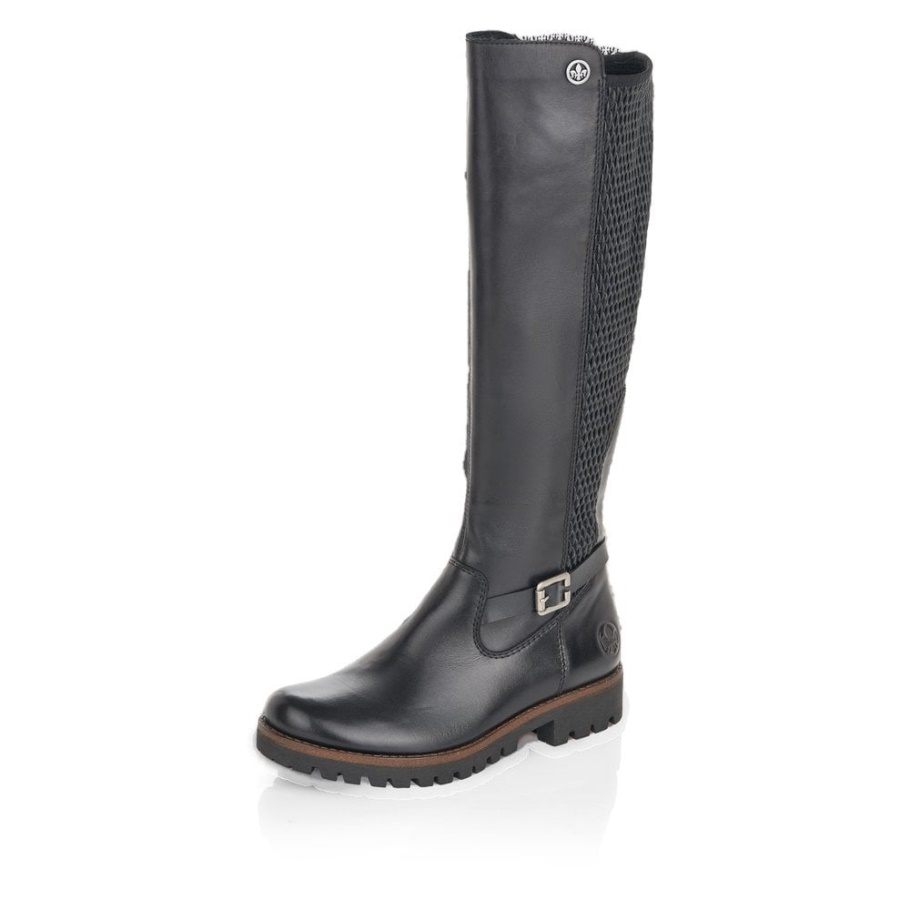Schwarz Rieker 78592-00 Damen Schwarze Kniehohe Stiefel