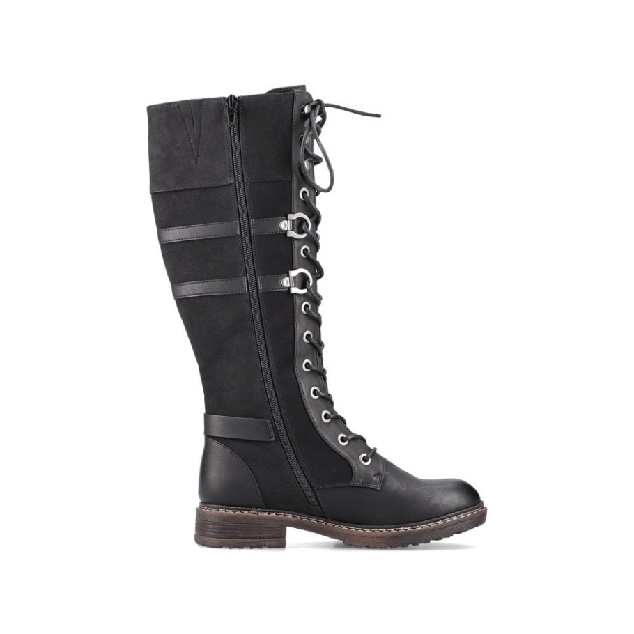 Schwarz Rieker 94732 Damen Kniehohe Stiefel