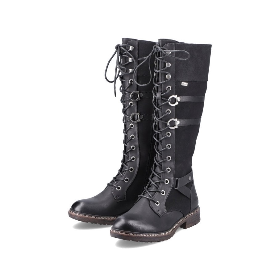 Schwarz Rieker 94732 Damen Kniehohe Stiefel