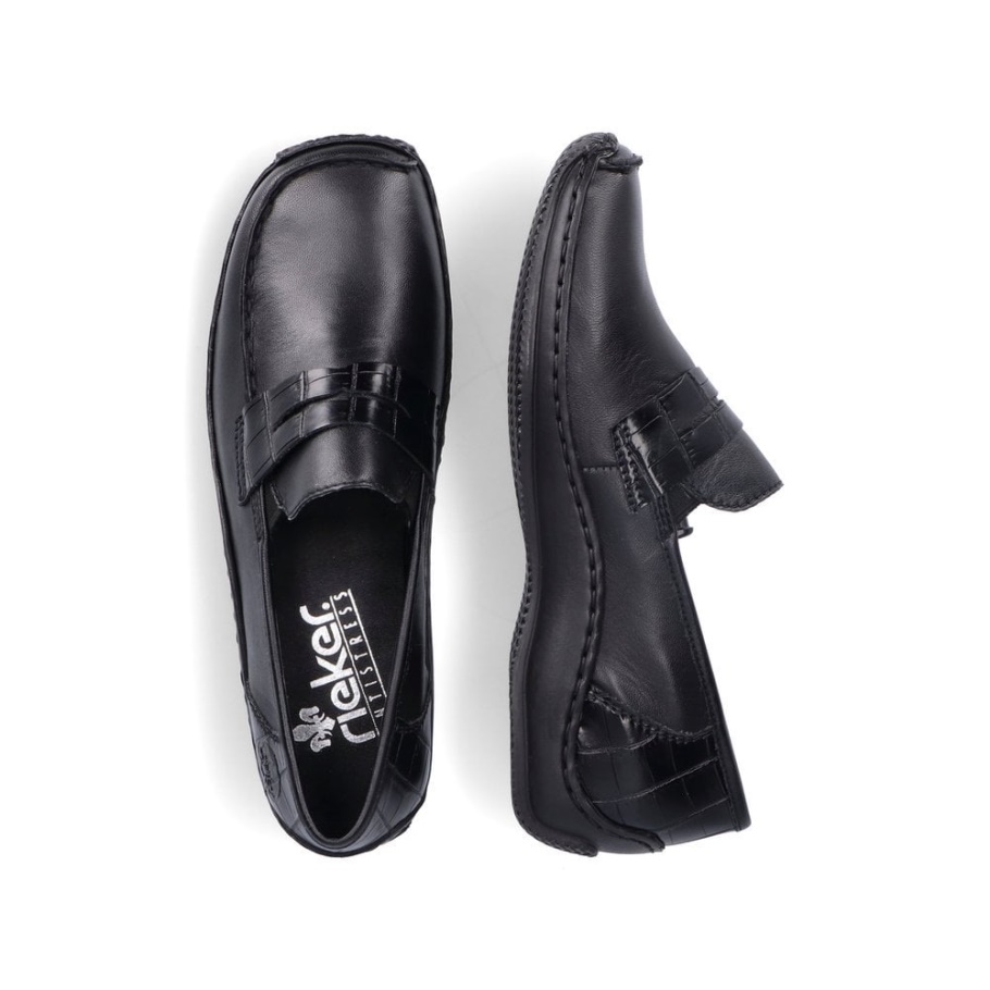 Schwarz Rieker L1752 Damen Schwarze Schuhe