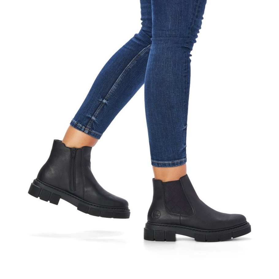 Schwarze Rieker M3854 Damen Stiefel