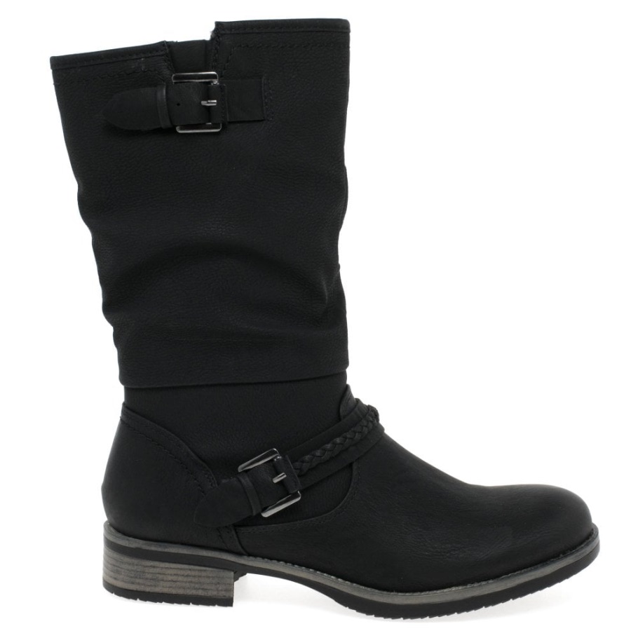 Schwarz Rieker Estella Wadenlange Slouch Boots Für Damen