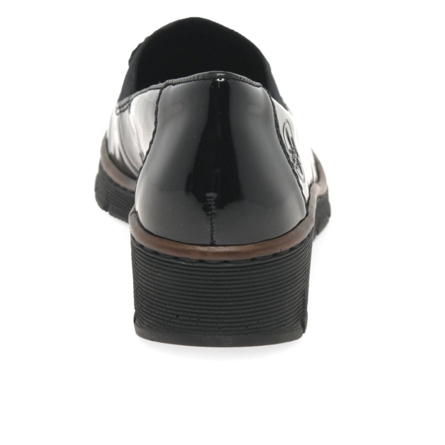 Schwarz Rieker Glanz Damen Loafer Mit Tassel