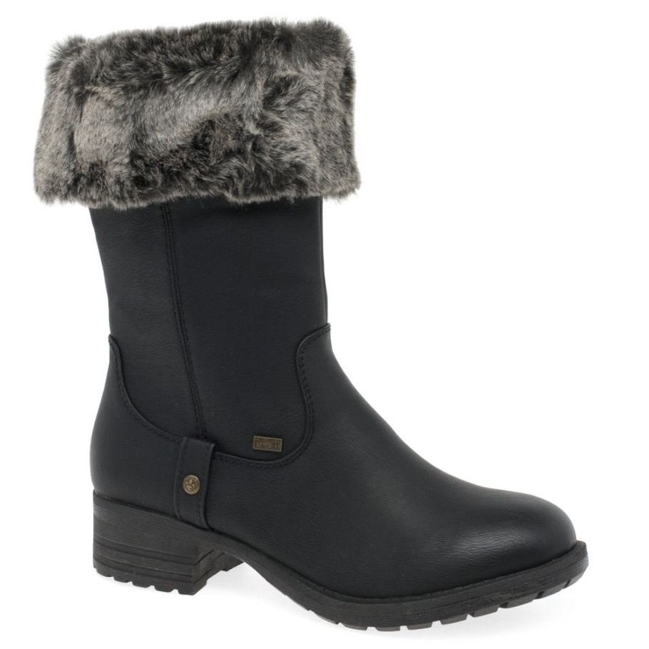 Schwarz Rieker Newam Wasserabweisende Damenstiefel Mit Kunstpelzbesatz