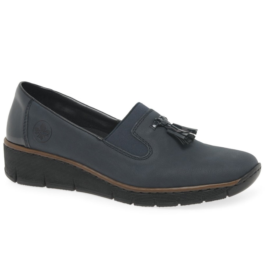 Marine Rieker Glanz Damen Loafer Mit Quaste