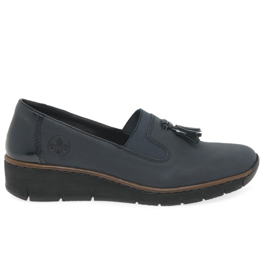 Marine Rieker Glanz Damen Loafer Mit Quaste