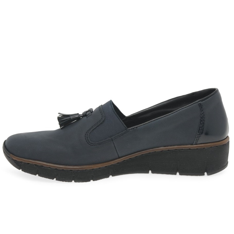 Marine Rieker Glanz Damen Loafer Mit Quaste
