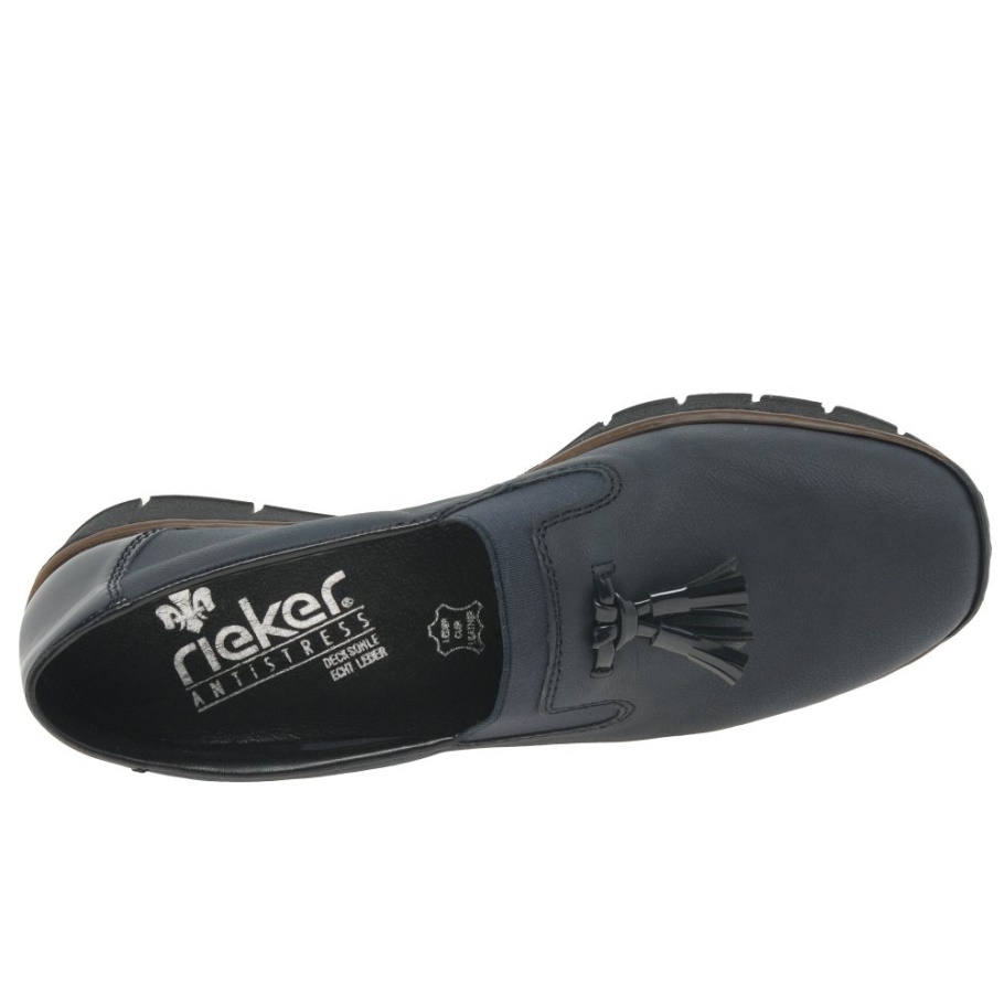 Marine Rieker Glanz Damen Loafer Mit Quaste