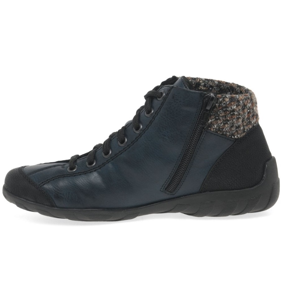 Navy Rieker Jinnie Damen Lässige Schnürstiefeletten Mit Reißverschluss