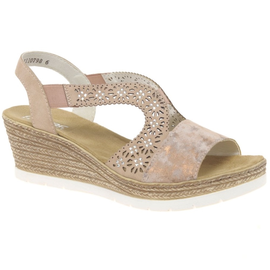 Rieker Alabama Damen Sandalen Mit Keilabsatz Rose
