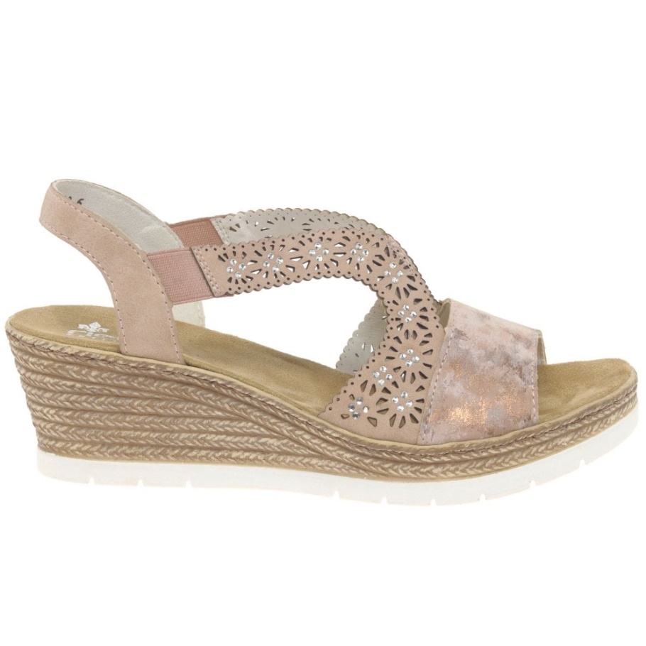 Rieker Alabama Damen Sandalen Mit Keilabsatz Rose