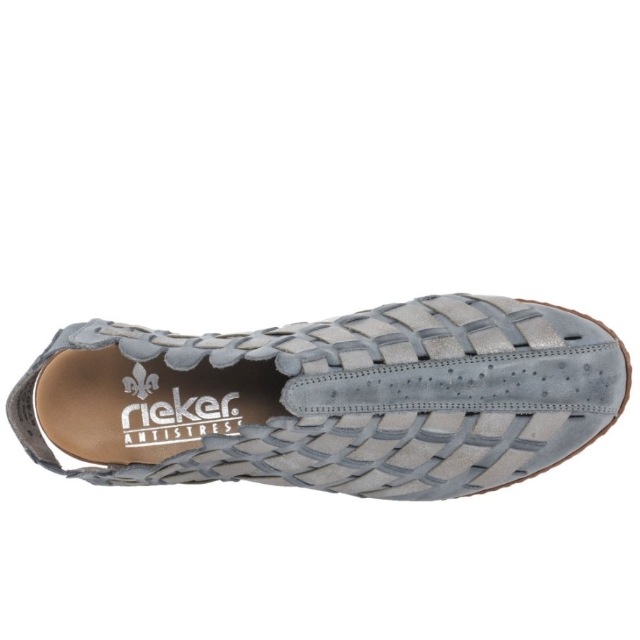 Rieker Sina Leder Gewebter Absatzschuh Azur