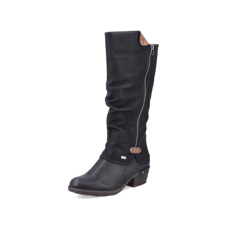 Rieker 93655 Damen Schwarze Kniehohe Stiefel
