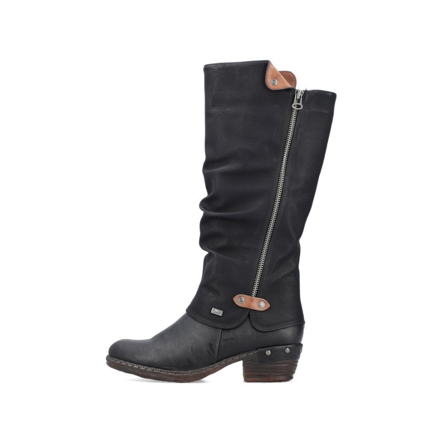 Rieker 93655 Damen Schwarze Kniehohe Stiefel