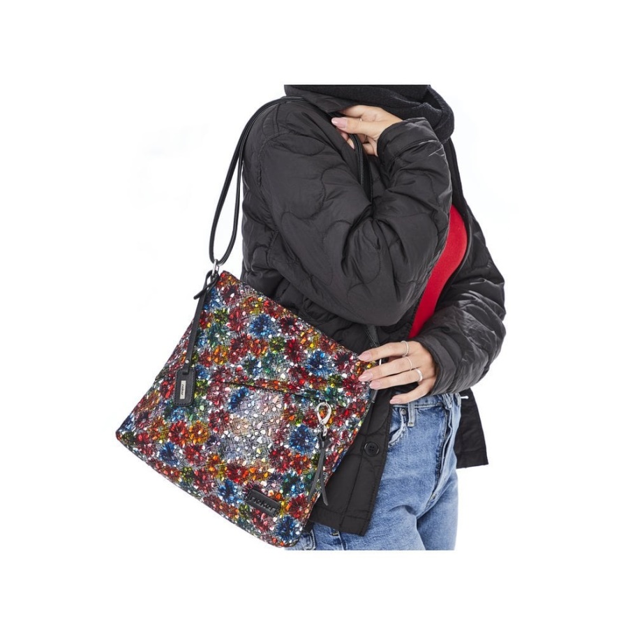 Rieker H1040-94 Damentasche Mit Mehreren Reißverschlüssen Metallic