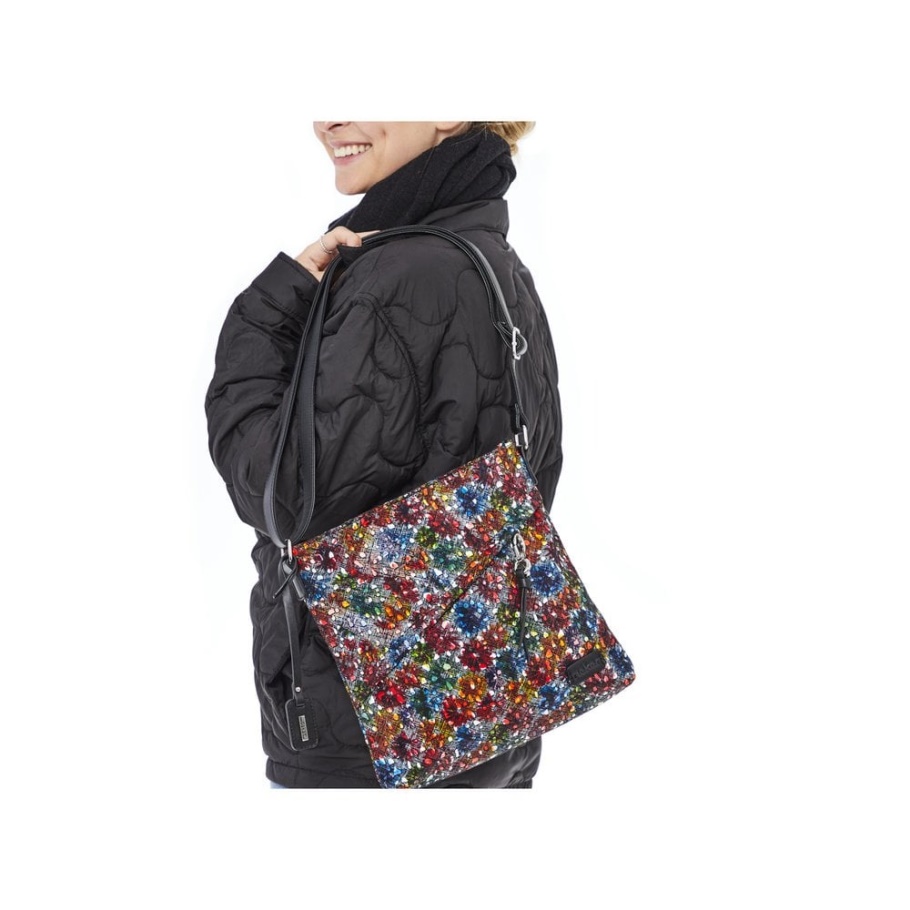 Rieker H1040-94 Damentasche Mit Mehreren Reißverschlüssen Metallic