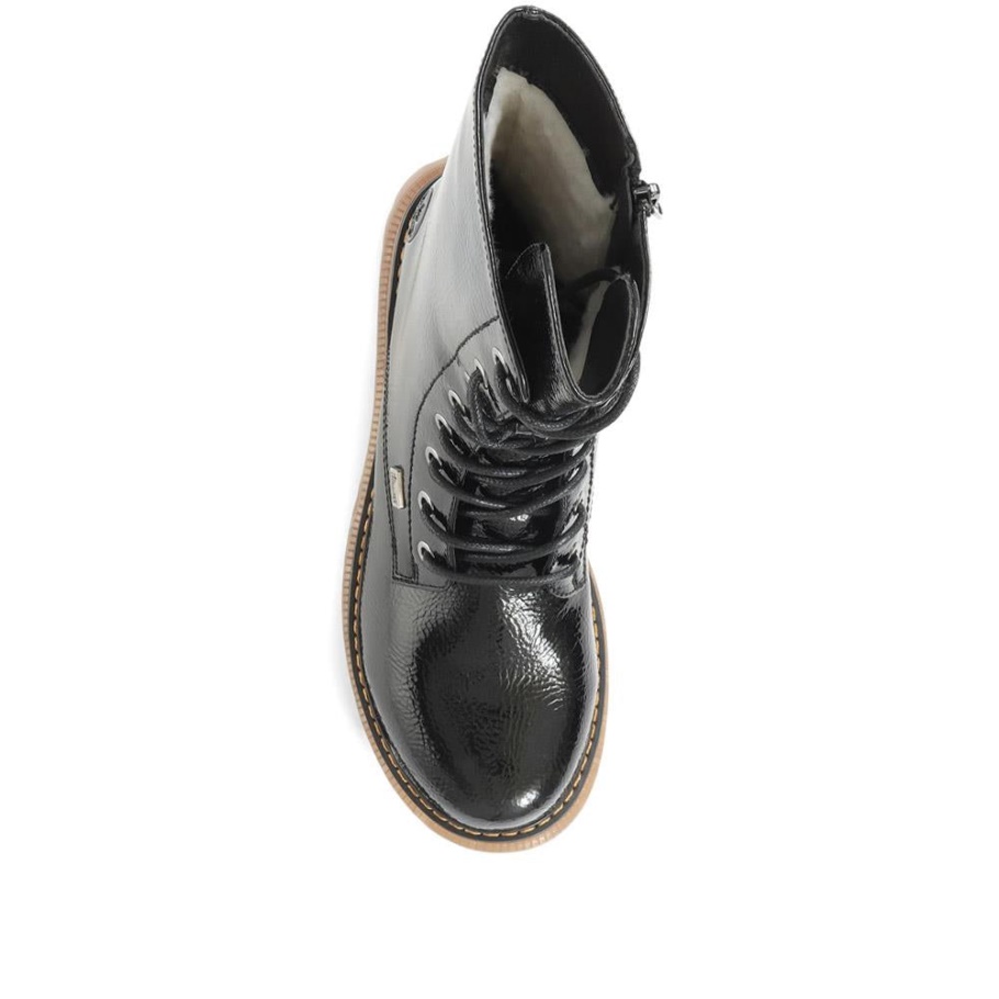 Rieker Wadenstiefel Zum Schnüren Aus Schwarzem Lack